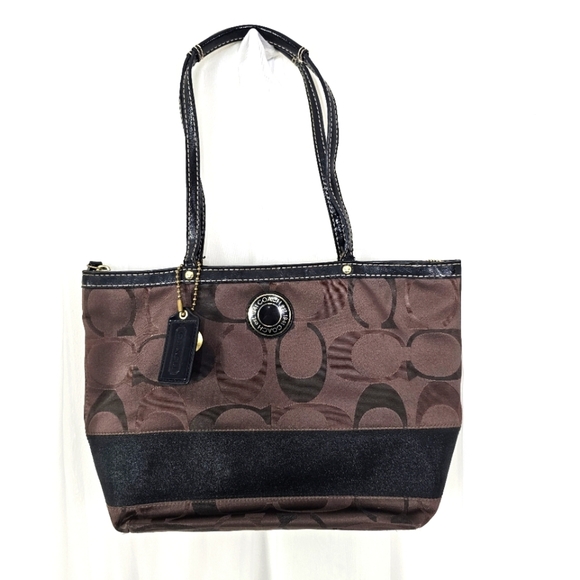 Coach Signature C Tote Shoulder Bag Brown Black - Picture 1 of 12